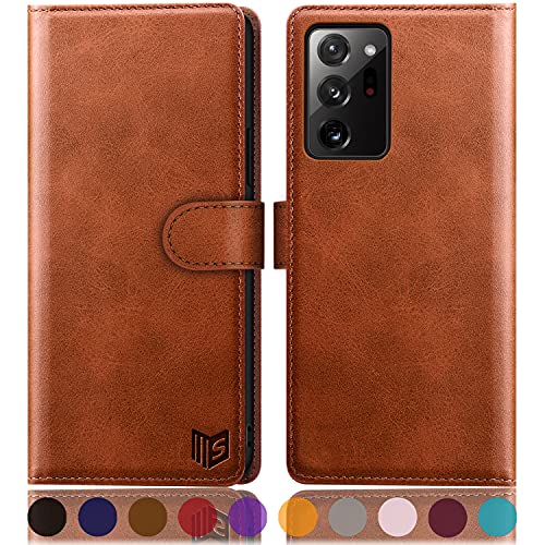 SUANPOT for Samsung Galaxy Note 20 Ultra 5G 6.9″ with RFID Blocking Leather Wallet case Credit Card Holder, Flip Folio Book Phone case Cover Women Men for Samsung Note 20 Ultra case Wallet Light Brown