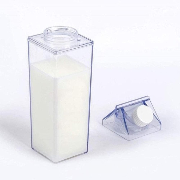 qqqqqq Transparent Milk Carton Water Bottle Portable Plastic Bottle Reusable Water Bottles Outdoor Cold Juice Water Sports Cup