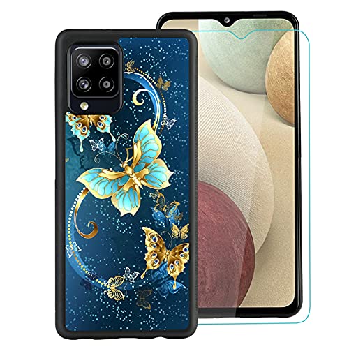 OOK Compatible with Samsung Galaxy A12 Case,[Built in Screen Protector] Anti Slip Shockproof Protective Case for Samsung Galaxy A12 Blue Butterfly