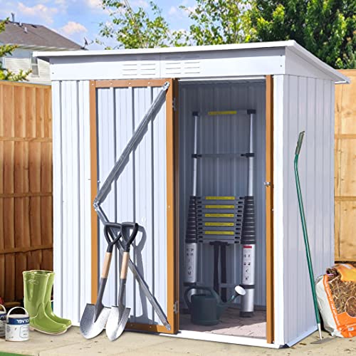 Outdoor Shed 5’x3′,Metal Garden Storage Shed with Lockable Door for Bike,Small Waterproof Tool Shed,Utility Storage House for Bike and Backyard Patio Furniture Garden Lawn Tool(White)
