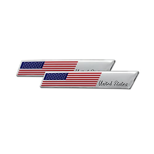 3D Aluminum Alloy American US Flag Decal, 2PCS 3.8″ X 0.6″ Patriotic Stars Stripe USA Flag Car Stickers for Laptop/Car/Truck/Window/Bumper