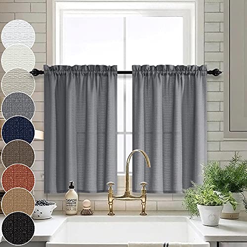 KOUFALL Dark Grey Curtains for Bedroom 2 Panels Set Short Thick Sheer Light Filtering Semi Blackout Curtains for Kitchen Bathroom 36 Inch Length