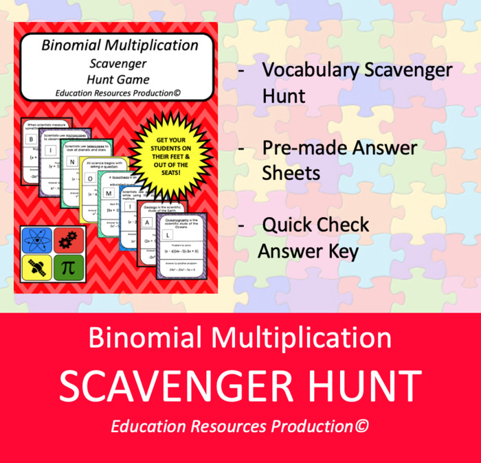Binomials Multiplication Scavenger Hunt | The Storepaperoomates Retail Market - Fast Affordable Shopping