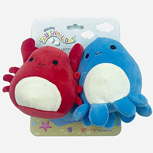 Squishmallows 4 Inch Set of 3 Dog Pet Squeaky Soft Toys Fruit Dogs Sea Life (Sea Squad (4 Inch, 2 Pack))