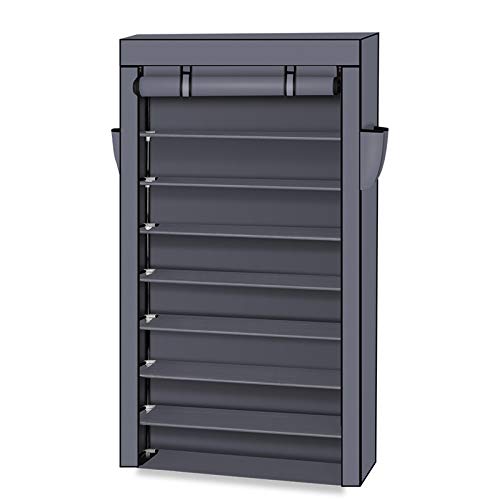 lapday 10 Tiers Shoe Rack with Dustproof Cover, Closet Shoe Storage Cabinet Organizer, Easy to Assemble, for about 50 Pairs, 34 x 11.2 x 60.9 Inches (Gray)
