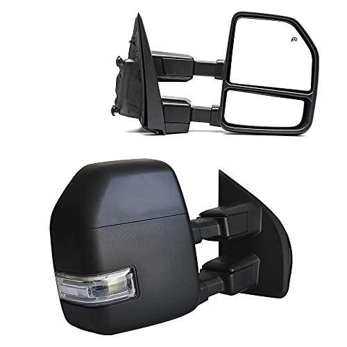 BOOLEE Towing Mirrors fit for 2017 2018 2019 2020 Ford F250 F350 F450 F550 Super Duty Turn Signal Light Temperature Sensor Heated Power Auxiliary Light Black Housing