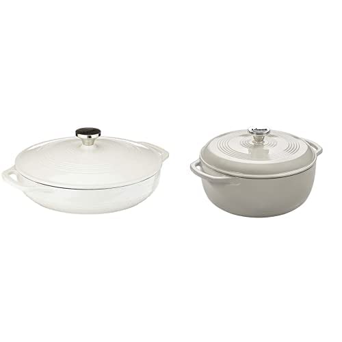 Lodge Enameled Cast Iron Casserole With Steel Knob and Loop Handles, 3.6 Quart, Oyster White & 6 Quart Enameled Cast Iron Dutch Oven. White Enamel Dutch Oven (Oyster White)