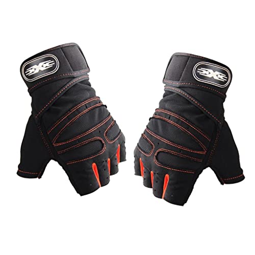 Tachiuwa Cycling Fingerless Gloves Half Finger Sports Gloves, Black+Orange XL