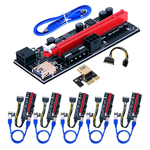 BTBcoin PCI-E Riser 009S GPU Riser Adapter Card PCIE X1 to X16 Extender PCI-Express Riser Cable for Bitcoin Litecoin ETH Coin Mining – 6 Pack