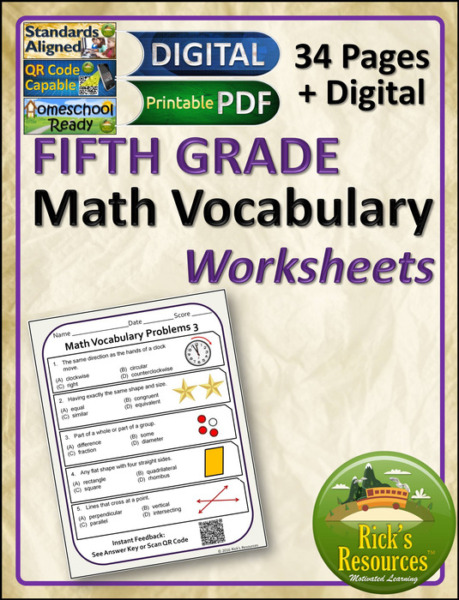 Math Vocabulary Worksheets 5th Grade Print and Digital Versions
