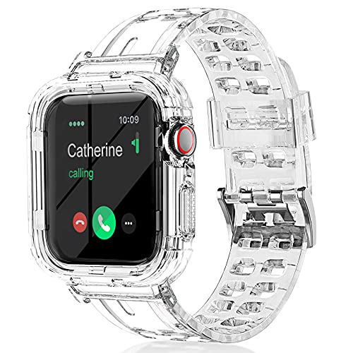 SXTDDSP Watch Band Compatible with Apple Watch 38mm 40mm 41mm 42mm 44mm 45mm, Jelly Crystal Clear Sport Band Soft Silicone Strap Case for Apple Watch Series 8/7/6/5/4/3/2/SE (Transparent) (Clear, 42mm/44mm/45mm)