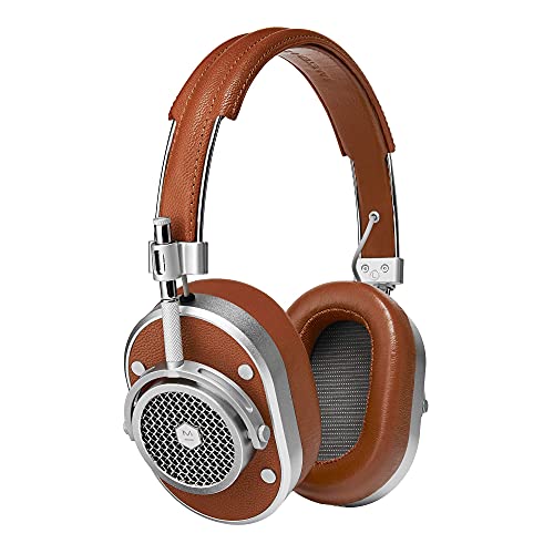Master & Dynamic MH40 Over-Ear Headphones with Wire – Noise Isolating with Mic Recording Studio Headphones with Superior Sound, Silver Metal/Brown Leather (Renewed)