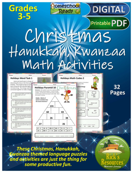 Christmas Hanukkah, Kwanzaa Math Activities Print and Digital Versions