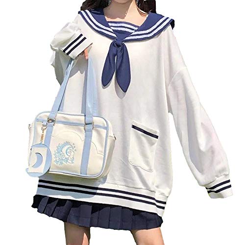 BZB Women’s Cute Bunny Long Sleeve Sweatshirts Teen Girl Sweet Bowknot Japanese Oversized Loose Pullover Hoodies Tops Blue