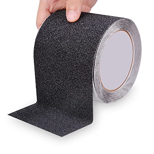 Qingluan Anti Slip Tape, Heavy Duty Grip Tape Outdoor Waterproof, High Adhesive Traction Safety Tape for Stairs, Tread Steps, Ramps, Skateboards (Black, 4 Inch x 16 Foot)