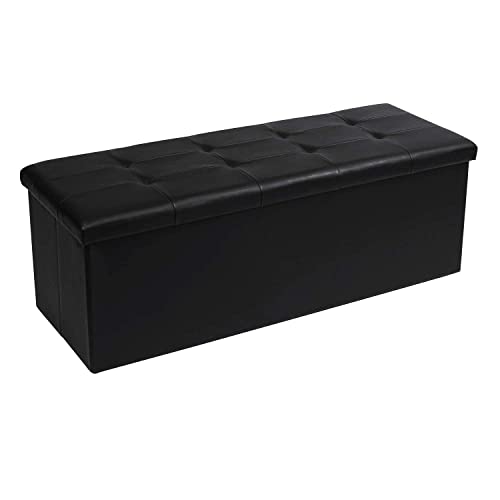 Generate PINPLUS Folding Storage Ottoman Bench with Tray,Faux Leather Long Storage Chest Footrest Seat Black (43.3inch Lx15 Wx15 H)