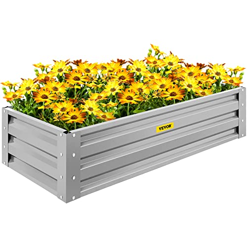VEVOR Galvanized Raised Garden Bed, 48″ x 24″ x 10″ Metal Planter Box, Light Gray Steel Plant Raised Garden Bed Kit, Planter Boxes Outdoor