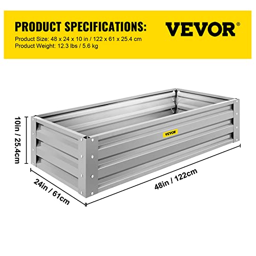 VEVOR Galvanized Raised Garden Bed, 48″ x 24″ x 10″ Metal Planter Box, Light Gray Steel Plant Raised Garden Bed Kit, Planter Boxes Outdoor | The Storepaperoomates Retail Market - Fast Affordable Shopping
