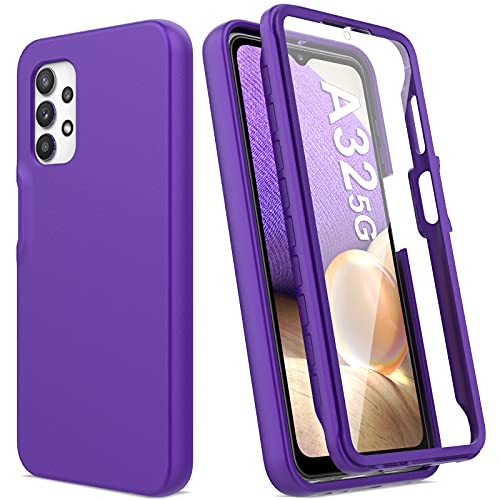for Samsung Galaxy A32 5G Case with Built-in Screen Protector, Full Body Protection Shockproof Cover Case, [Rugged PC Front Bumper + Soft TPU Back Cover] Armor Protective Phone Case (Purple)