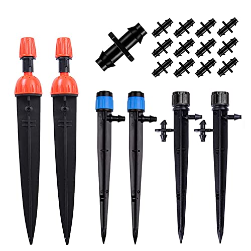 BEADNOVA Irrigation Drippers 25pcs Drip Emitters for 1/4 Inch Drip Irrigation Spray Emitters with Straight Coupling 360 Degree Micro Sprinkler Adjustable Drippers for Drip Irrigation Parts