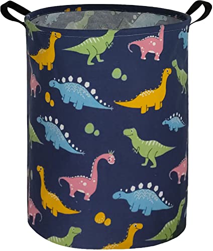 ESSME Kids Dinosaur Laundry Basket Dinosaur Storage Bin Collapsible Canvas Waterproof Coating Boys hamper for Toy Bins,Baby hamper,Boys Room Decor(Navy Blue dinosaur)