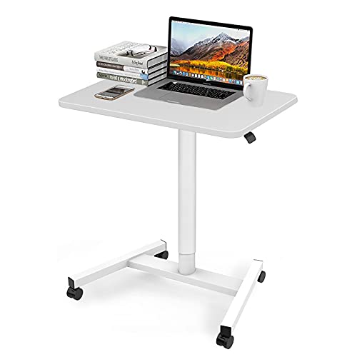 MPETAPT 28 Inch Height Adjustable Laptop Sit Stand Desk with Wheels, Adjustable Rolling Standing Laptop Mobile Desk Cart Coffee Table (White)