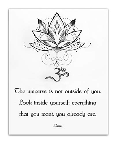 The Universe is not Outside of You Rumi Quote – Spiritual and Boho Wall Decor – Namaste and Meditation Aesthetic – Lotus Flower Unframed 11×14 Wall Art Print for Living Room or Yoga Studio