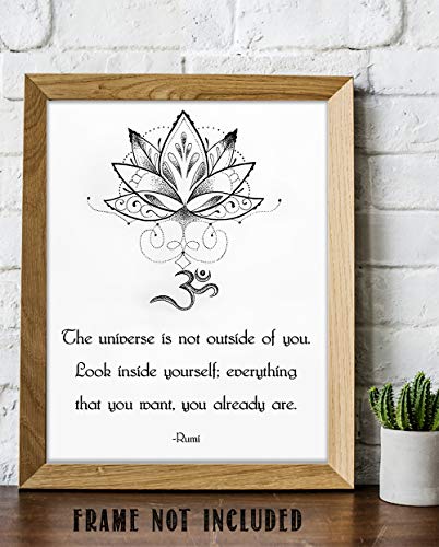 The Universe is not Outside of You Rumi Quote – Spiritual and Boho Wall Decor – Namaste and Meditation Aesthetic – Lotus Flower Unframed 11×14 Wall Art Print for Living Room or Yoga Studio | The Storepaperoomates Retail Market - Fast Affordable Shopping