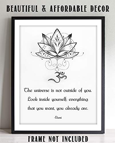 The Universe is not Outside of You Rumi Quote – Spiritual and Boho Wall Decor – Namaste and Meditation Aesthetic – Lotus Flower Unframed 11×14 Wall Art Print for Living Room or Yoga Studio | The Storepaperoomates Retail Market - Fast Affordable Shopping
