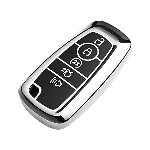 Tukellen for Ford Key Fob Cover Premium Soft Full Protection Key Case Shell Compatible with Ford Explorer Mustang Fusion Escape F150 F250 F350 F450 F550 Edge-Silver