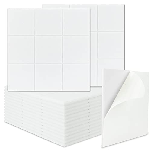 BXI Sound Absorber – 16 Pack Self-adhesive 12 X 12 X 0.4 Inches Acoustic Absorption Panels, Tackable Sound Absorbing Panels for Wall and Ceiling Acoustic Treatment (White)