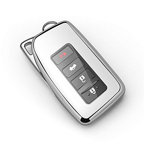 Tukellen for Lexus Key Fob Cover Premium Soft TPU Full Protection Key Shell Key Case Compatible with Lexus ES is GS NX LS RX RC 300h 350 200t 250 300 F 450h 460 600h Smart Key Fob Remote Key-Silver