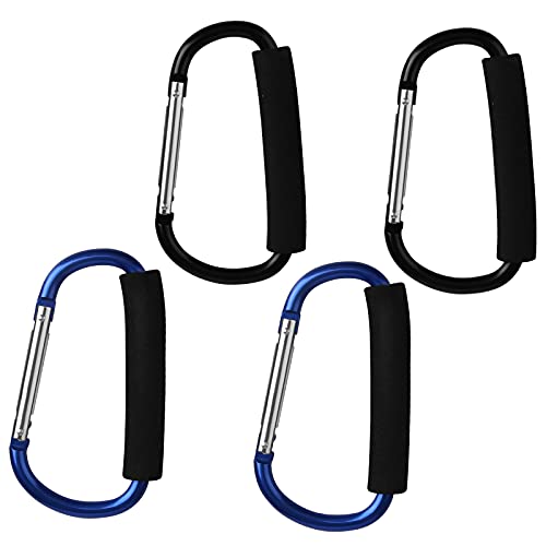 sansheng 4 Pack Large Carabiner – 5.5″D-Style Click and Carry Bag Carrier Stroller Hooks(Black and Blue)