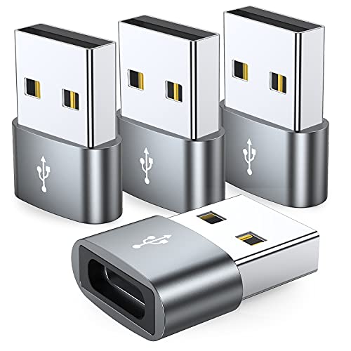 JXMOX USB C Female to USB Male Adapter 4-Pack, Type C to USB A Charger Cable Converter,Compatible with iPhone 11 12 13 14 Plus Pro Max,iPad Air 4 5 Mini 6,Samsung Galaxy S23+ S22 S21 S20,Pixel 5 4XL