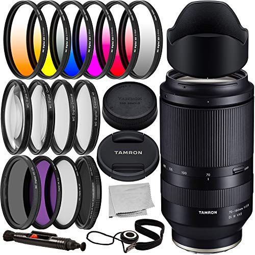 Tamron 70-180mm f/2.8 Di III VXD Lens with Essential Accessory Bundle – Includes: 6PC Gradual Color Filter Kit, 3PC HD Filter Kit (UV, CPL, FLD), Variable Neutral Density Filter (ND2 – ND400) & More