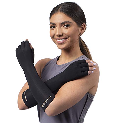 Copper Joe Long Arthritis Gloves – Highest Copper Content Infused Extra Long Fit Glove for Women & Men Computer Typing, Carpal Tunnel and Support Wrist Hands 1 Pair (Medium)