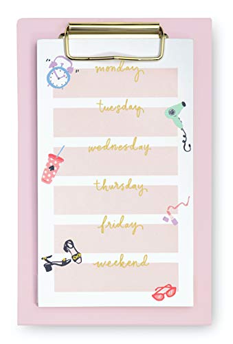 Kate Spade New York Weekly List Pad with 52 Sheets for 1 Year of Planning, Undated Daily Desktop Calendar Planner with Clipboard Stand, Fashionably Late