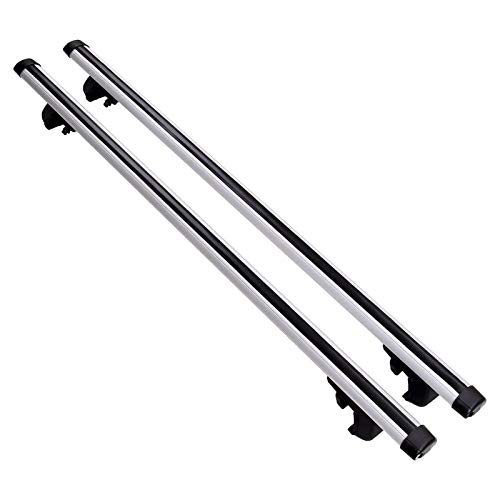 MOTOOS 48″ Roof Rack Cross Bars with Anti-Theft Lock Adjustable Aluminum Cargo Rooftop Crossbars Luggage Carrier Raised Side Rail Gap Needed Fit for Most Vehicle SUV Wagon Car – 130 LBS Capacity