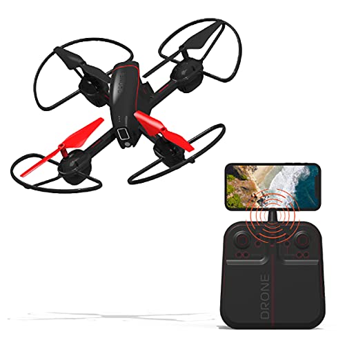 Sharper Image 10” Mach X Long Range Drone with Streaming Camera, LED Lights, 2.4 GHz, Auto-Orientation, Assisted Landing and Gyro Stabilization Control, Capture Panoramic Videos, Rechargeable Battery