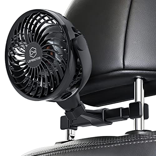 LEMOISTAR Car Fan, Battery Operate USB-Powered Back Seat Fan with Retractable Clip Holder, 360 Degree Adjustable, 5V Cooling Fan with 4 Speeds, Rear Seat Air Fan for Driver Passenger Pets