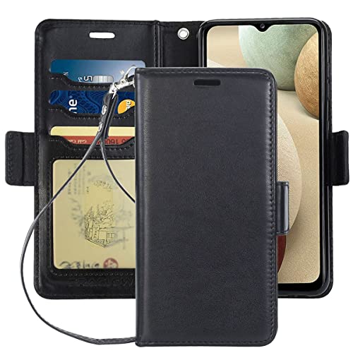 ERAGLOW for Samsung Galaxy A12 Case, Galaxy A12 Wallet Case Flip Protective Phone Cover w/ [Stand Feature] [Card-Slots] Pocket for Galaxy A12 6.5″(Black)
