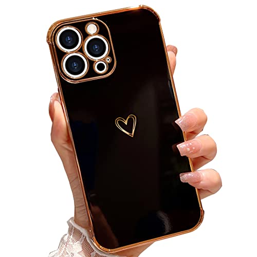 LLZ.COQUE Compatible with iPhone 11 Pro Case Cute Heart for Women Girls, Plating Raised Corners Bumper & Full Camera Protective Cover Shockproof Silicone Phone Case for iPhone 11 Pro, Black