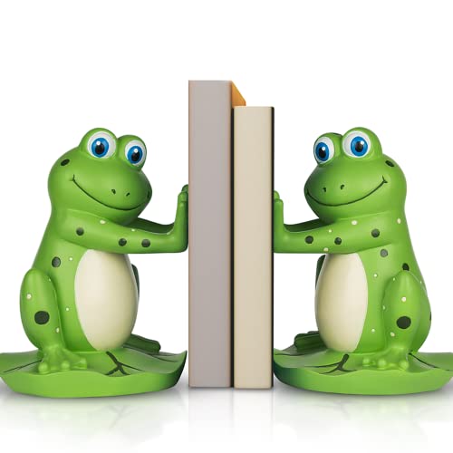Joyvano Frog Bookends – Kids Book Ends to Hold Books – Decorative Book Holder for Bookshelves, Childrens Room, Home, Office or Desk – Frog Decor Bookends for Kids