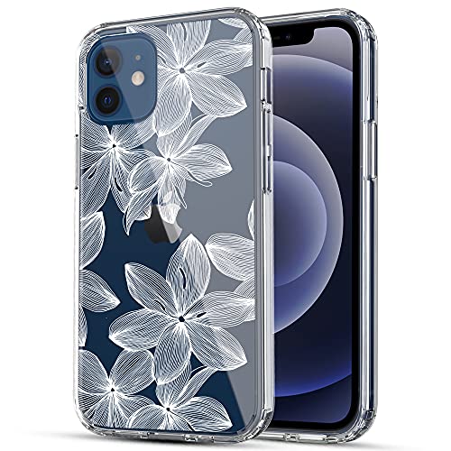 RANZ iPhone 12 Case, iPhone 12 Pro Case, Anti-Scratch Shockproof Series Clear Acrylic + TPU Bumper Protective Case for iPhone 12 / iPhone 12 Pro (6.1 inch) [2020 Released] – White Flower