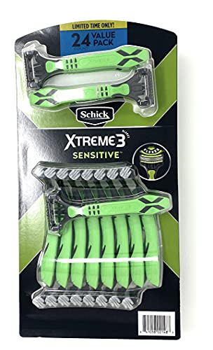 Schick Xtreme 3 Sensitive Skin Razors 24-Pack – Flexible Blades with Aloe Fights Razor Burn