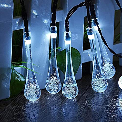 GOODTRADE8 Solar Party Lights Outdoor，Solar String Lights Water Drop Lights 20 Feet 30 LED Tear Drop Lights Party, for Garden Fence Tree Yard Porch Home Party Wedding Christmas Decoration (White)