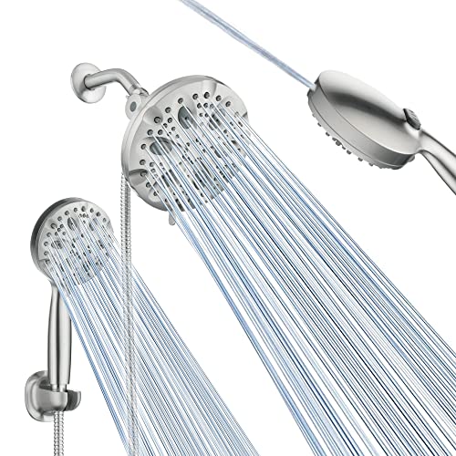 AMAZING FORCE High Pressure Shower Head Combo, 7 Inch 7-Setting Rainfall Shower Head and 8-Setting Handheld Shower Head, Newly Designed Shower Head with Pause and Point Spray Function, Brushed Nickel