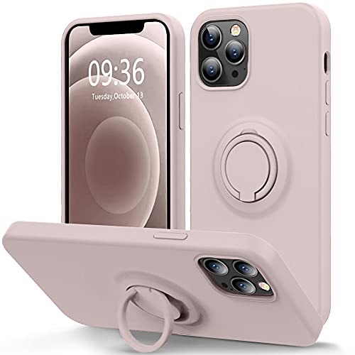 MOCCA Compatible with iPhone 12 Case, iPhone 12 Pro Case 6.1inch with Ring Kickstand | Super Soft Microfiber Lining | Anti-Scratch Full-Body Shockproof Protective Case for iPhone 12/12 Pro – Pink Sand