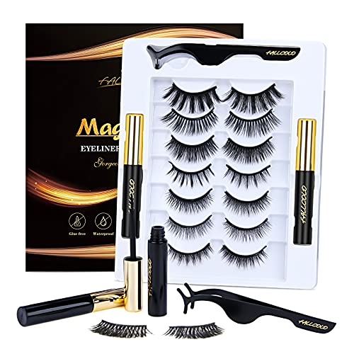 Magnetic Eyelashes 3D Magnetic Eyeliner and Eyelashes Kit Natural Look Reusable Magnetic Lashes Kit Extension 7 Pairs with Tweezers No Glue Needed