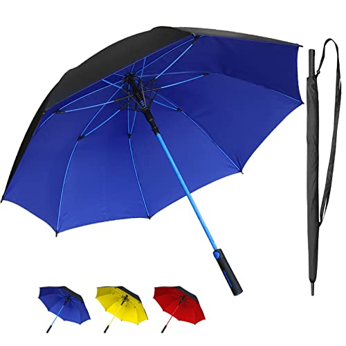 Leanking Golf Umbrella 55 Inch Automatic Open Extra Large Oversize UV Protection Double Canopy Vented Sun Rain Windproof Waterproof Stick Umbrellas for Women Men Family (Black Blue)